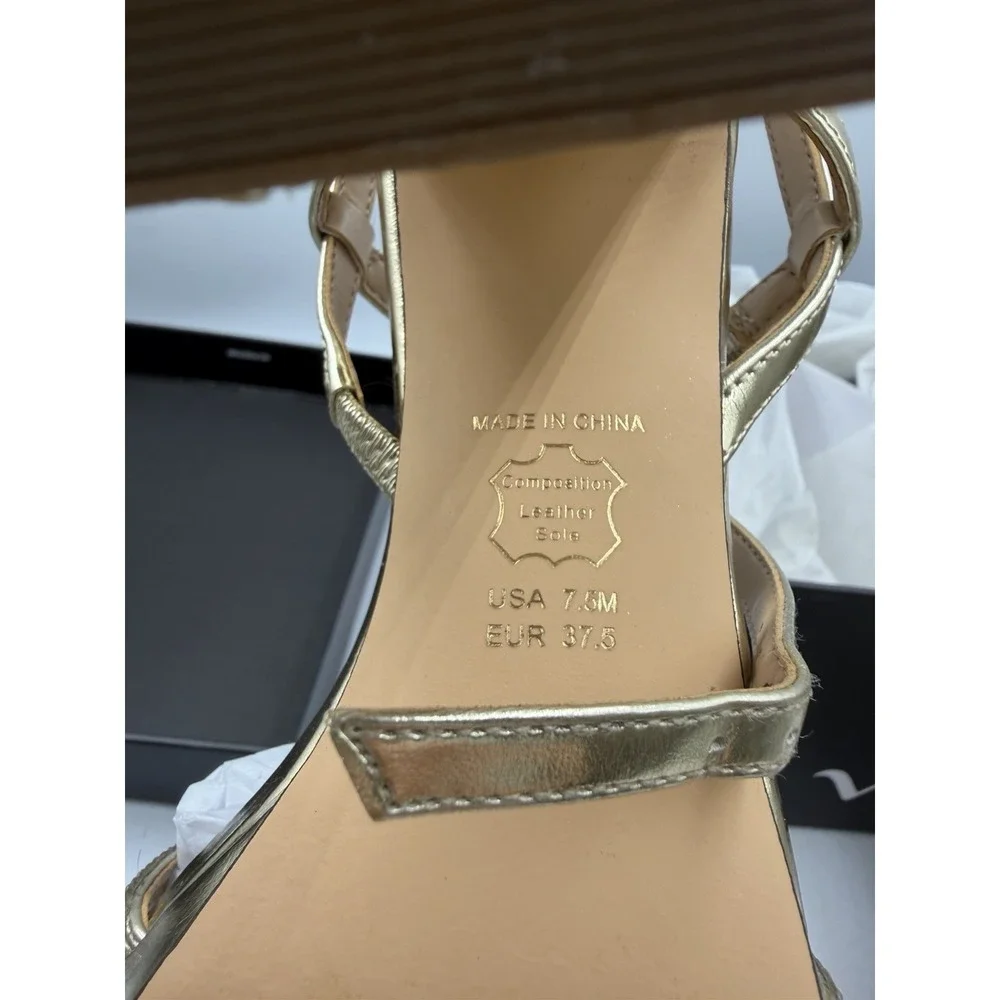 New With Box Nina Gold Strappy Sandals with Rhinestone Accents Size 7.5 M